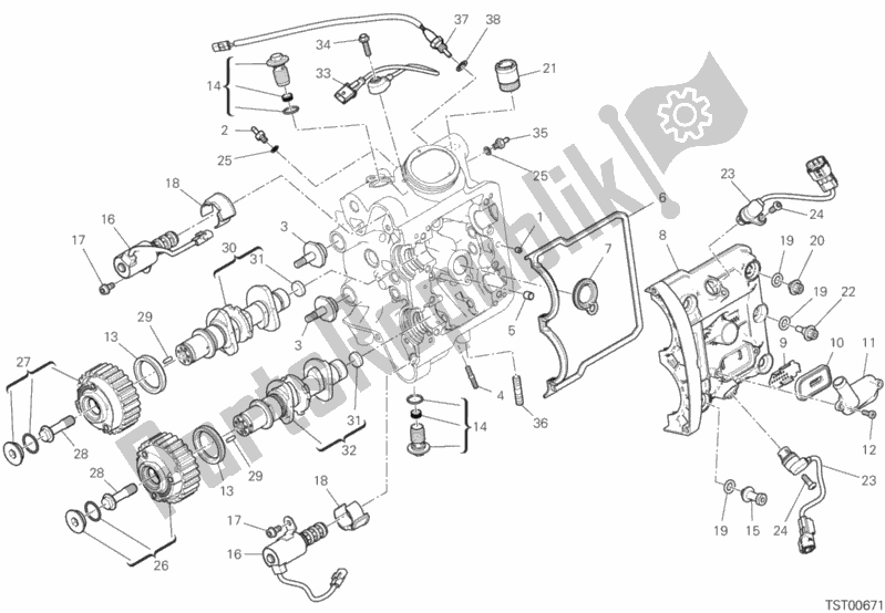 All parts for the Horizontal Head Timing System of the Ducati Diavel 1260 S USA 2020